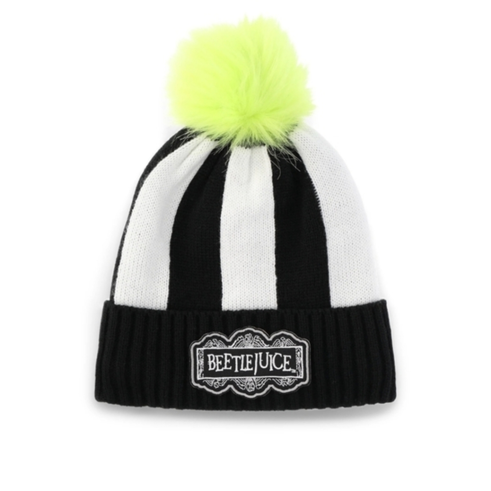 Beetlejuice Black White Striped Beanie with‎ Pom Pom Unisex